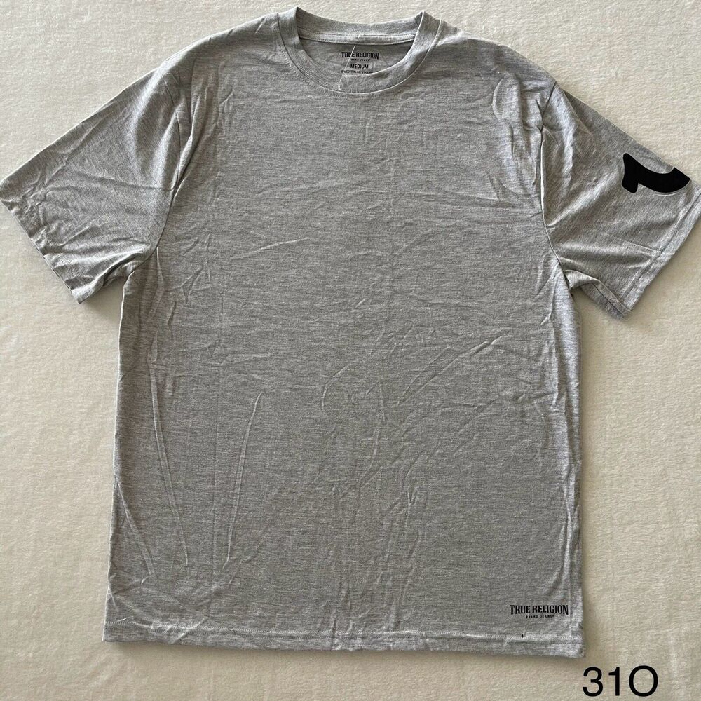True Religion Men’s T Shirt Size Medium Gray Short Sleeve‎ Logo Casual Cotton
